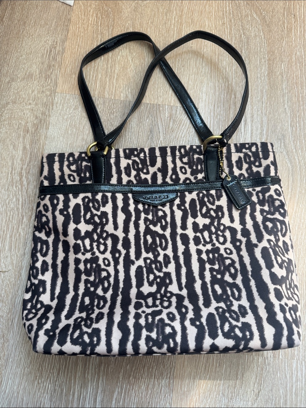 Coach Animal-Print Tote in Black and Cream